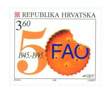 50. OBLJETNICA ORGANIZACIJE UJEDINJENIH NARODA I FAO -OTKRHNUTI KREKER, INICIJALI FAO