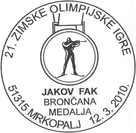 21. ZIMSKE OLIMPIJSKE IGRE<BR>JAKOV FAK<BR>BRONČANA MEDALJA